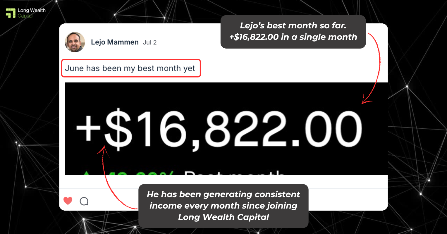 Lejo Mammen's best month - $16,822.00 in profits in a single month